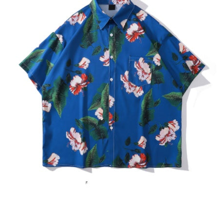 Street Trend Printed Unisex Full Version Floral Shirt - 30702color / S