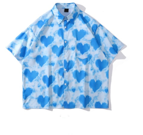 Street Trend Printed Unisex Full Version Floral Shirt - 30703blue / S