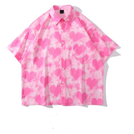 Street Trend Printed Unisex Full Version Floral Shirt - 30703pink / S