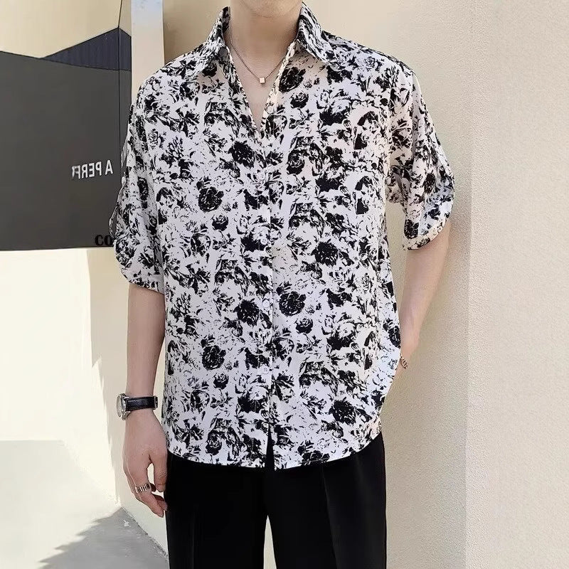 New Shirt Loose Outer Wear Heather Top Versatile Casual Men’s Short Sleeve - White / M