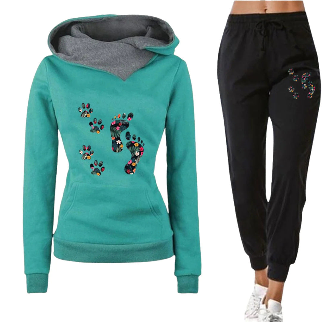 Leisure All-matching Hoodie Flower Big Feet Fun Women’s Sweater Suit