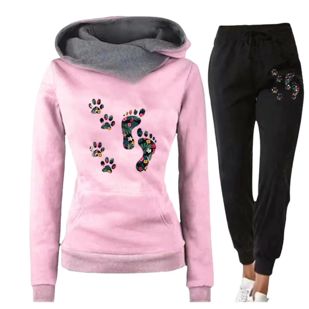 Leisure All-matching Hoodie Flower Big Feet Fun Women’s Sweater Suit - Pink / S