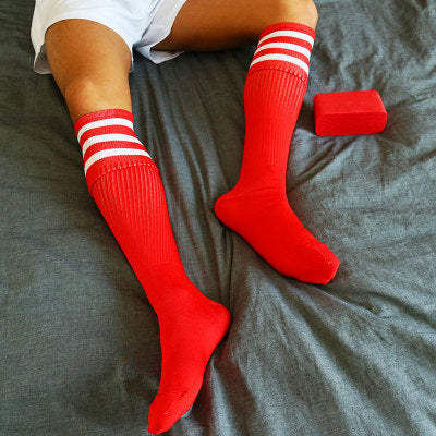 Folded striped over-the-knee high-tube long socks - Red / One size