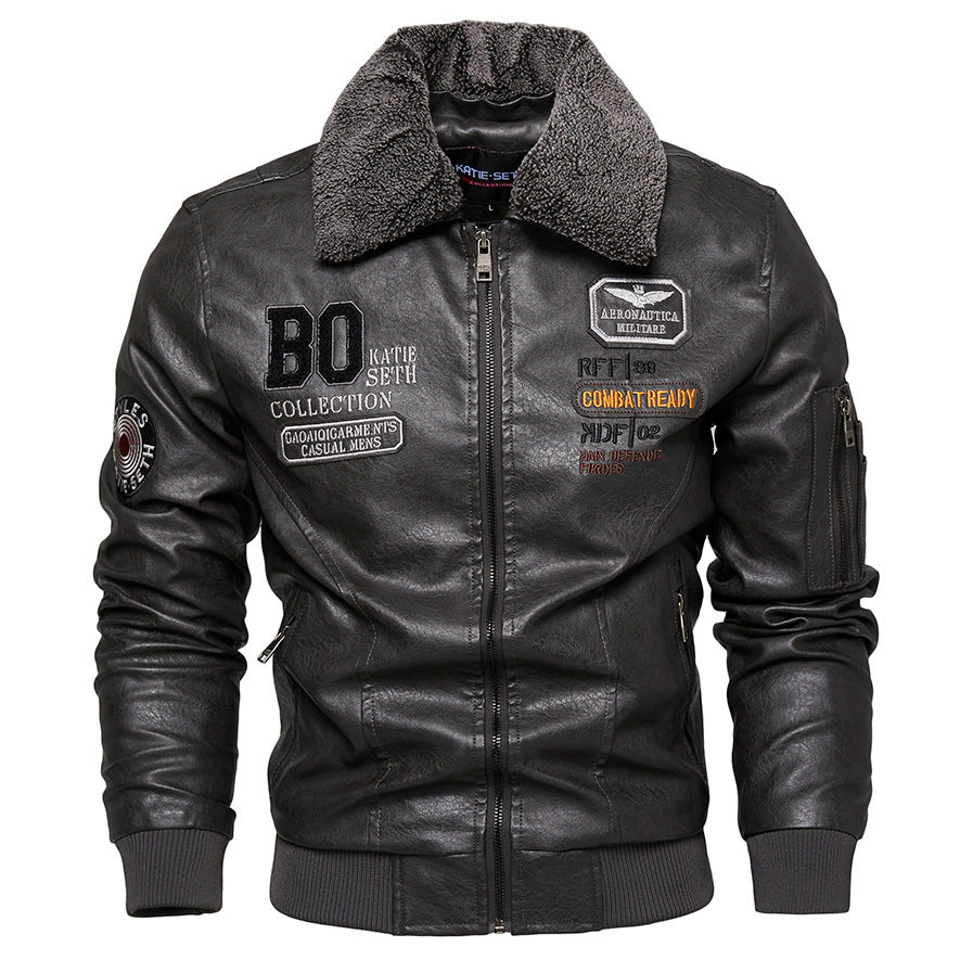 Foreign Trade New Men’s Casual Fashion Leather Slim Fit Leather Jacket Coat - Gray / L