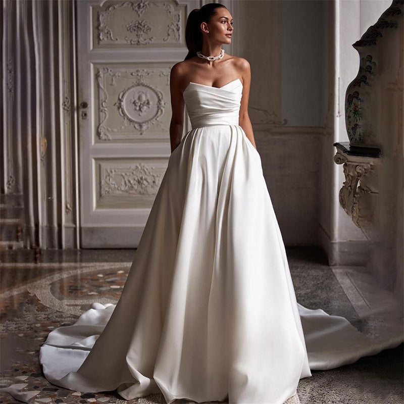 Four Seasons New Style White Satin Tube Top Simple Dress - Ivory White / US2