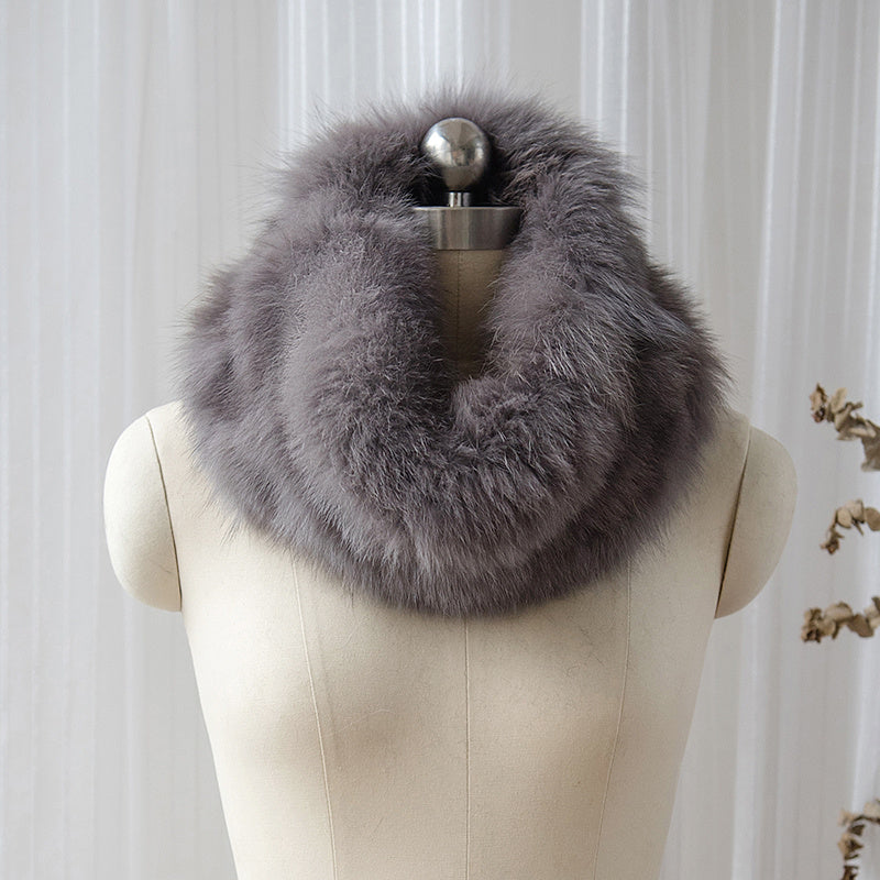 Fox Fur Big Collar Silver Fox Hit Color Fashion Color Matching Collar - Dark grey