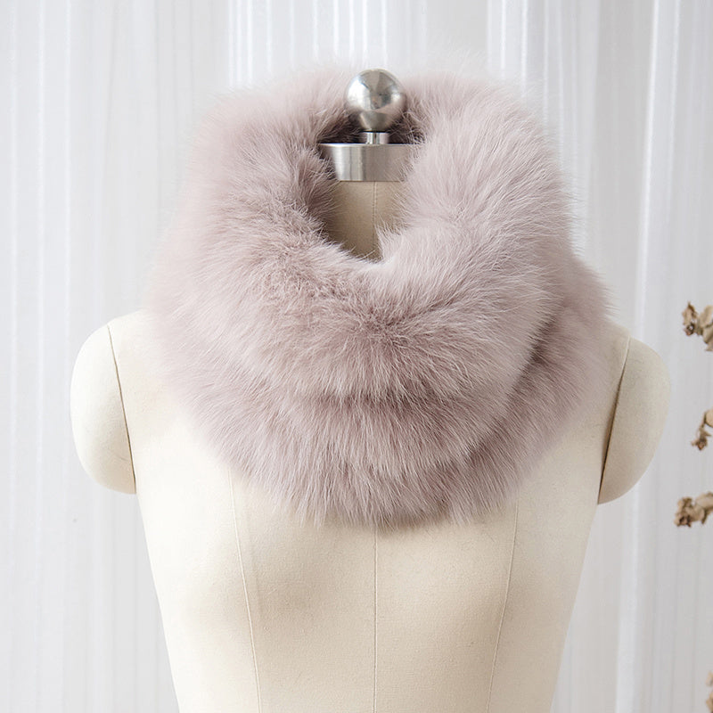 Fox Fur Big Collar Silver Fox Hit Color Fashion Color Matching Collar - Milk tea