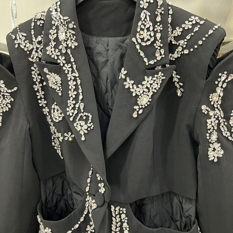 European And American Suit Jacket Women’s Fox Fur Fur Diamond Studded By Hand Plus Cotton Coat