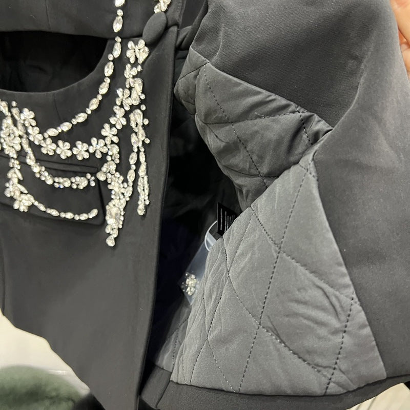 European And American Suit Jacket Women’s Fox Fur Fur Diamond Studded By Hand Plus Cotton Coat