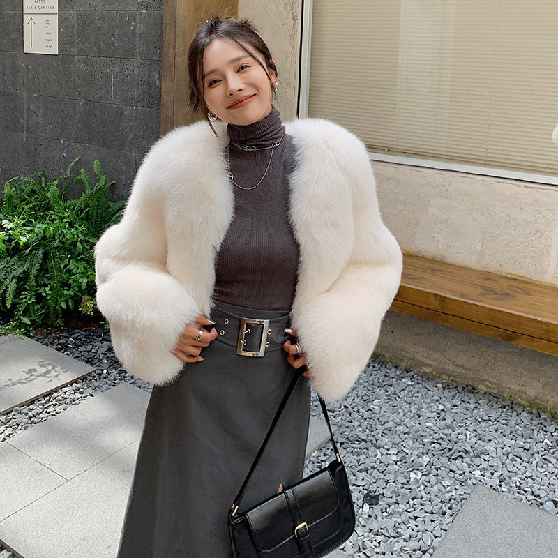 Fox Fur Whole Leather New Young Fur Coat Women’s Short High Waist