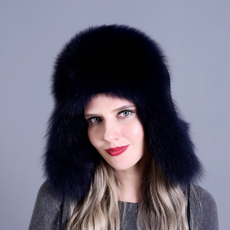Fox Fur Women’s Hat - Navy Blue