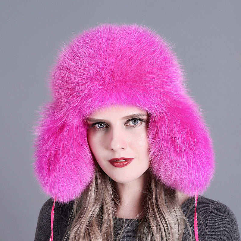 Fox Fur Women’s Hat - Rose Red