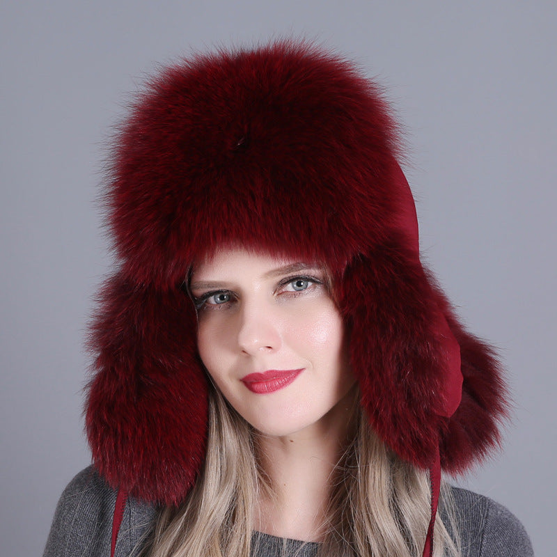 Fox Fur Women’s Hat - Wine Red