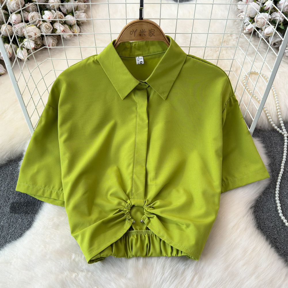 Summer French Minority Design Blouse Shirt For Women - Green / S