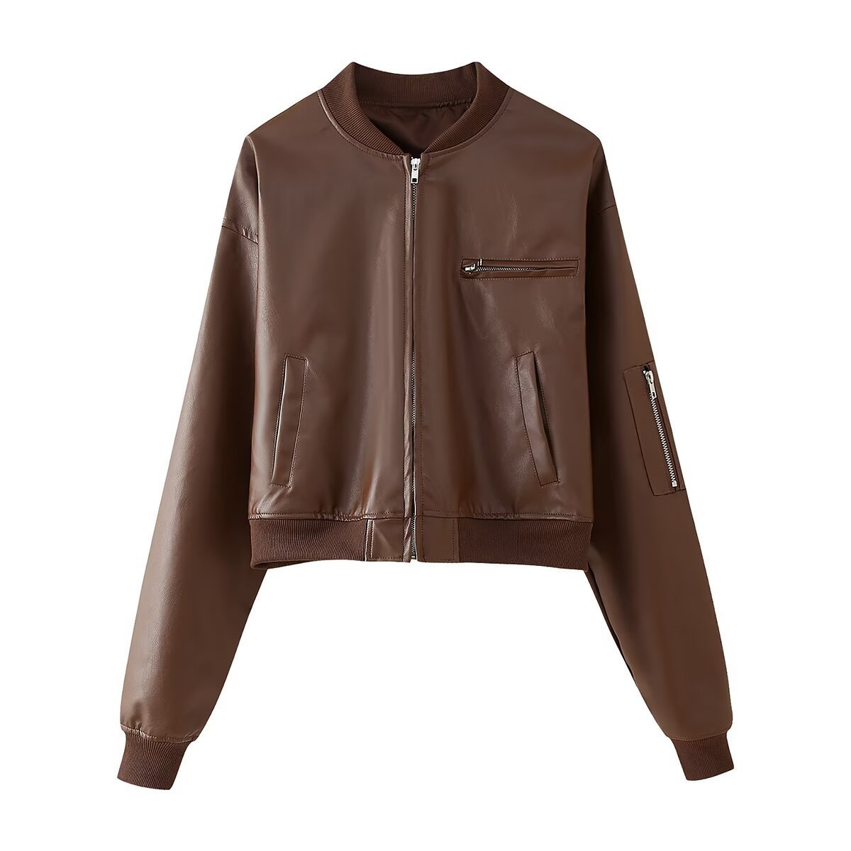 Short Jacket Fried Street Leather Clothing With Stand Collar Coat - Dark Brown / S