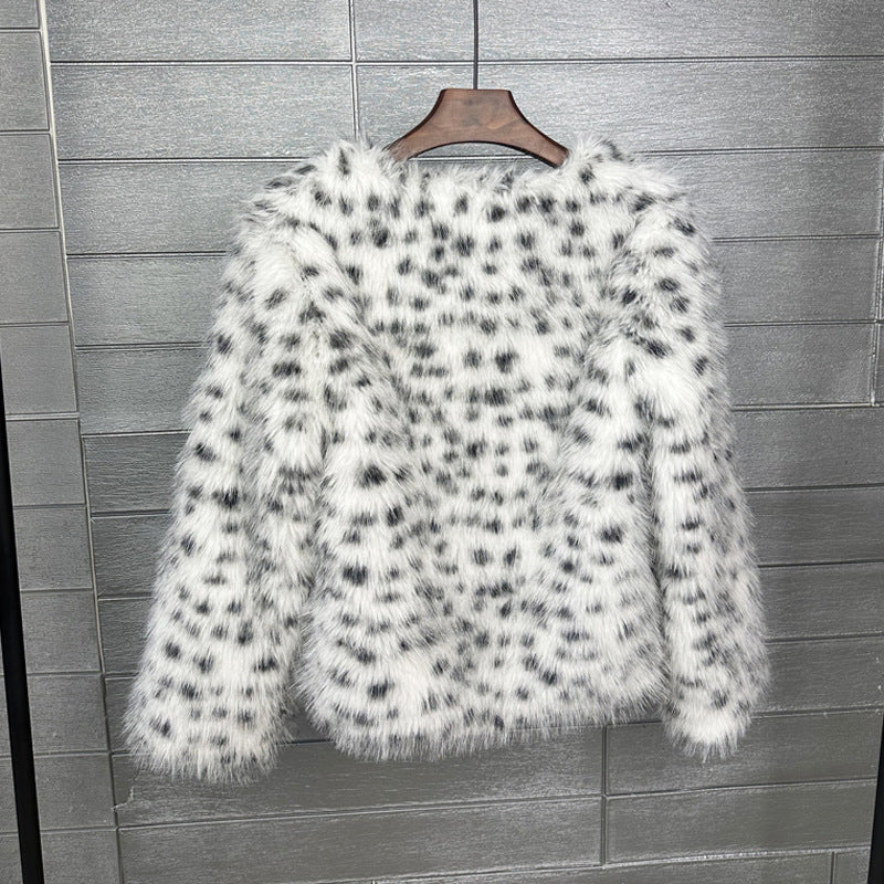 Fur Black And White Spots Women’s Short Coat
