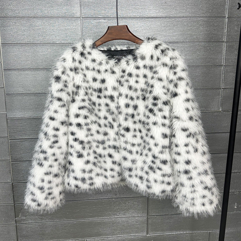 Fur Black And White Spots Women’s Short Coat
