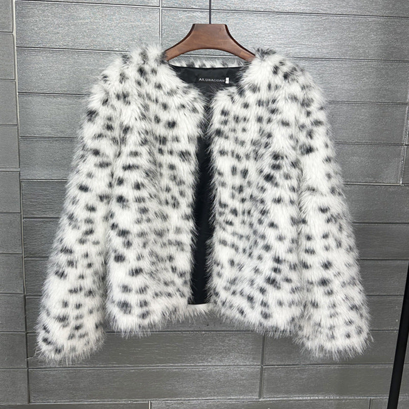 Fur Black And White Spots Women’s Short Coat