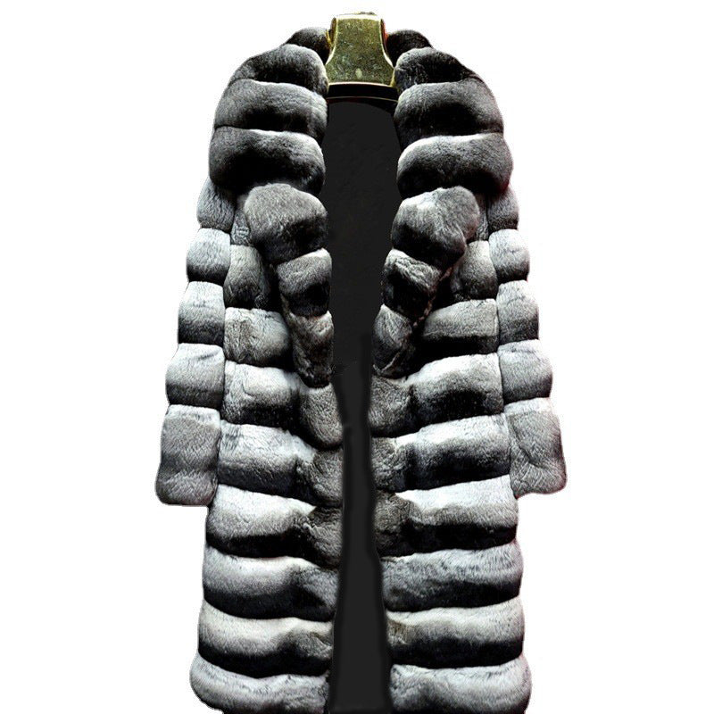 Fur Coat Artificial Mink Hair Marten Overcoats Mid-length - Zebra Stripes / S