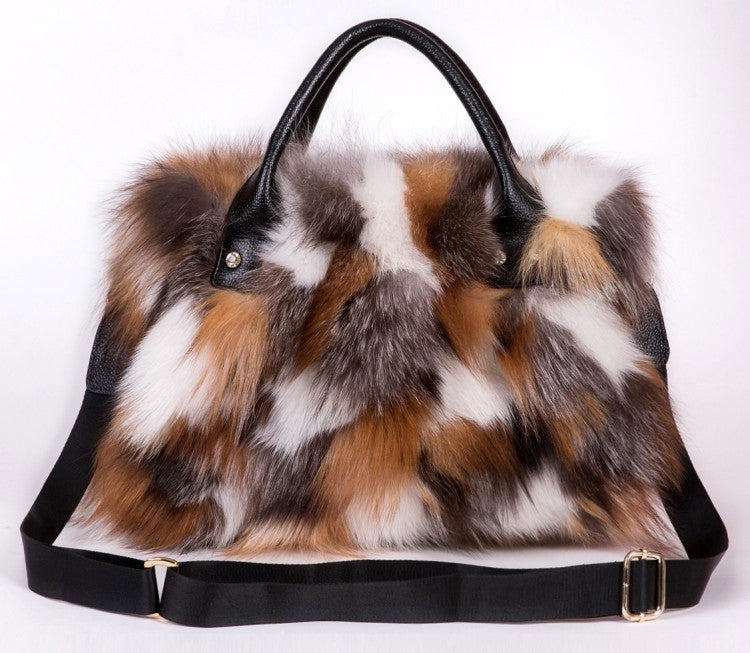 Fur Fox Hair One Shoulder Crossbody Portable Wool Bag - Flower color