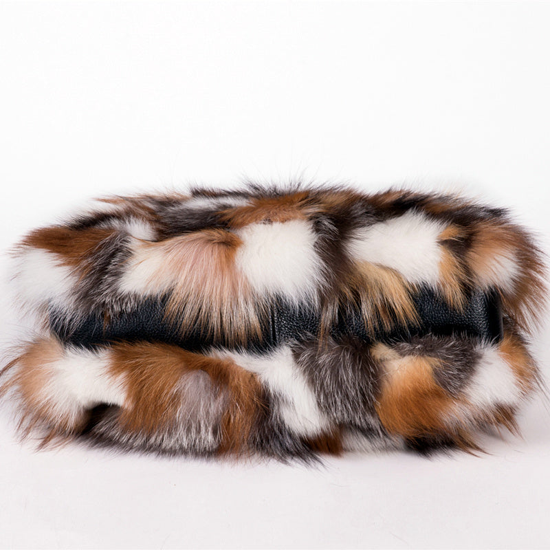 Fur Fox Hair One Shoulder Crossbody Portable Wool Bag - Flower color