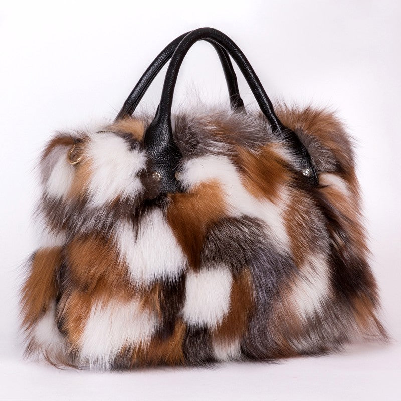 Fur Fox Hair One Shoulder Crossbody Portable Wool Bag - Flower color