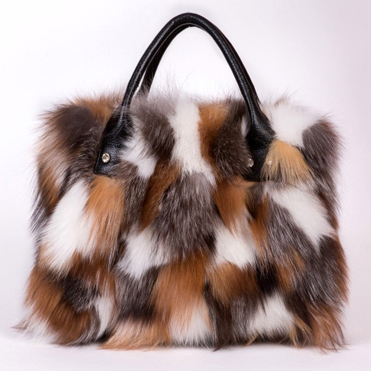 Fur Fox Hair One Shoulder Crossbody Portable Wool Bag - Flower color