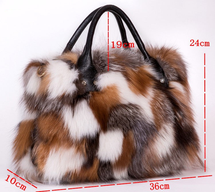 Fur Fox Hair One Shoulder Crossbody Portable Wool Bag - Flower color