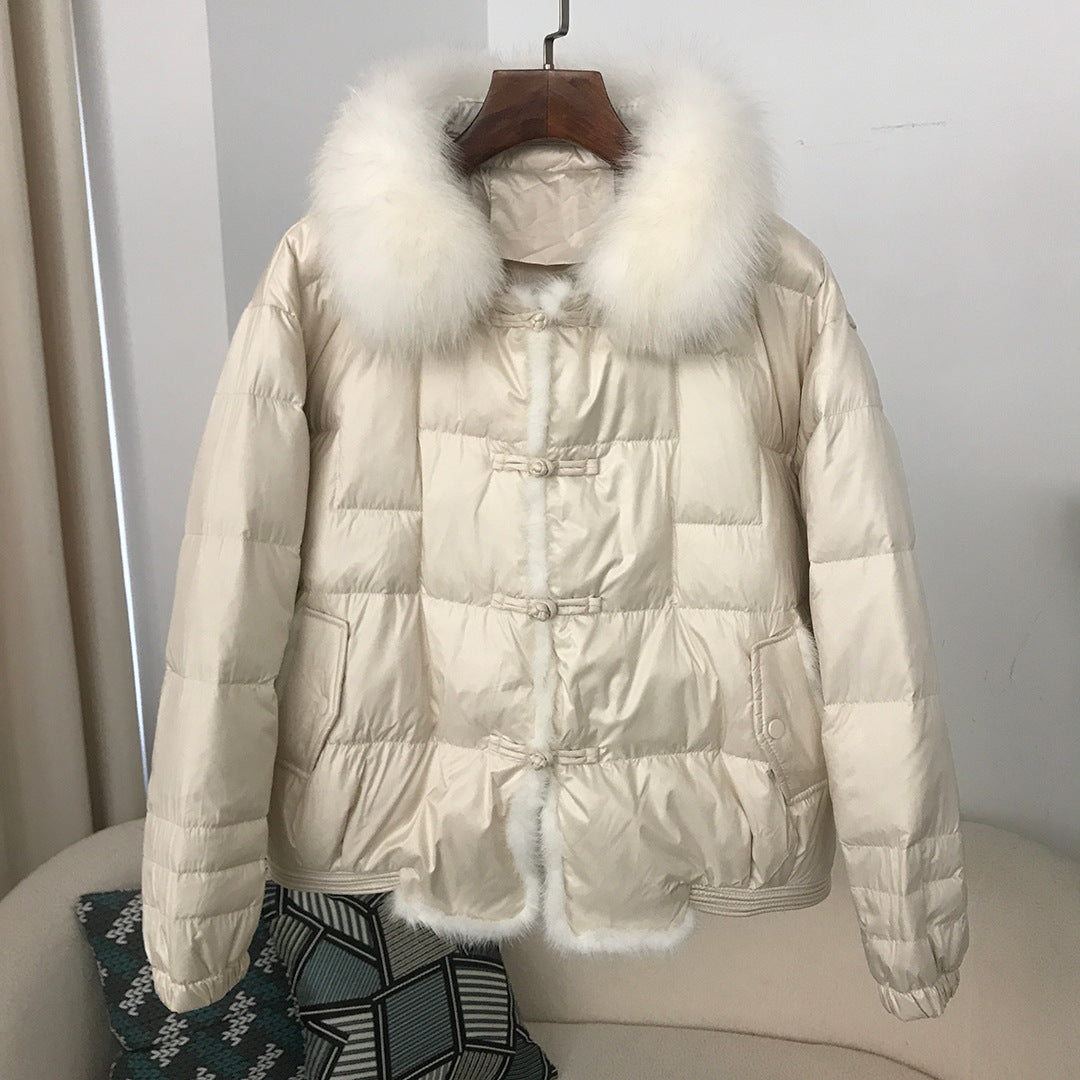 Down Jacket Short Loose Fashion Retro Patchwork Coat - Beige / M