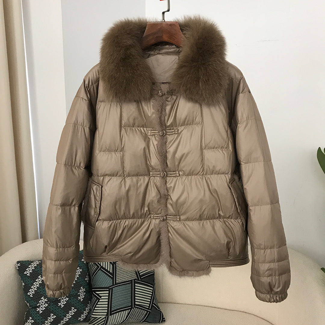 Down Jacket Short Loose Fashion Retro Patchwork Coat - Brown / M