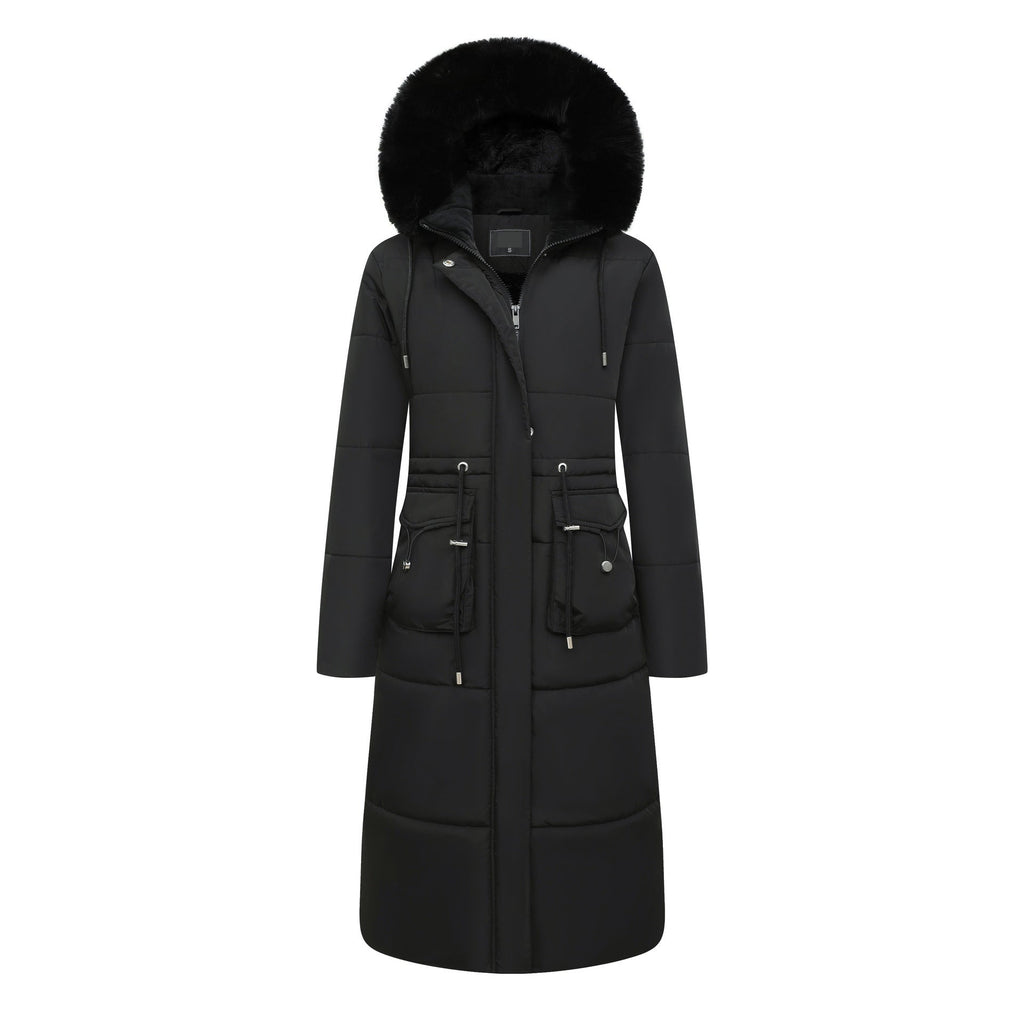 Women’s Cotton Jacket Drawstring Cinched Hoodie Fleece-lined Warm - Black / S