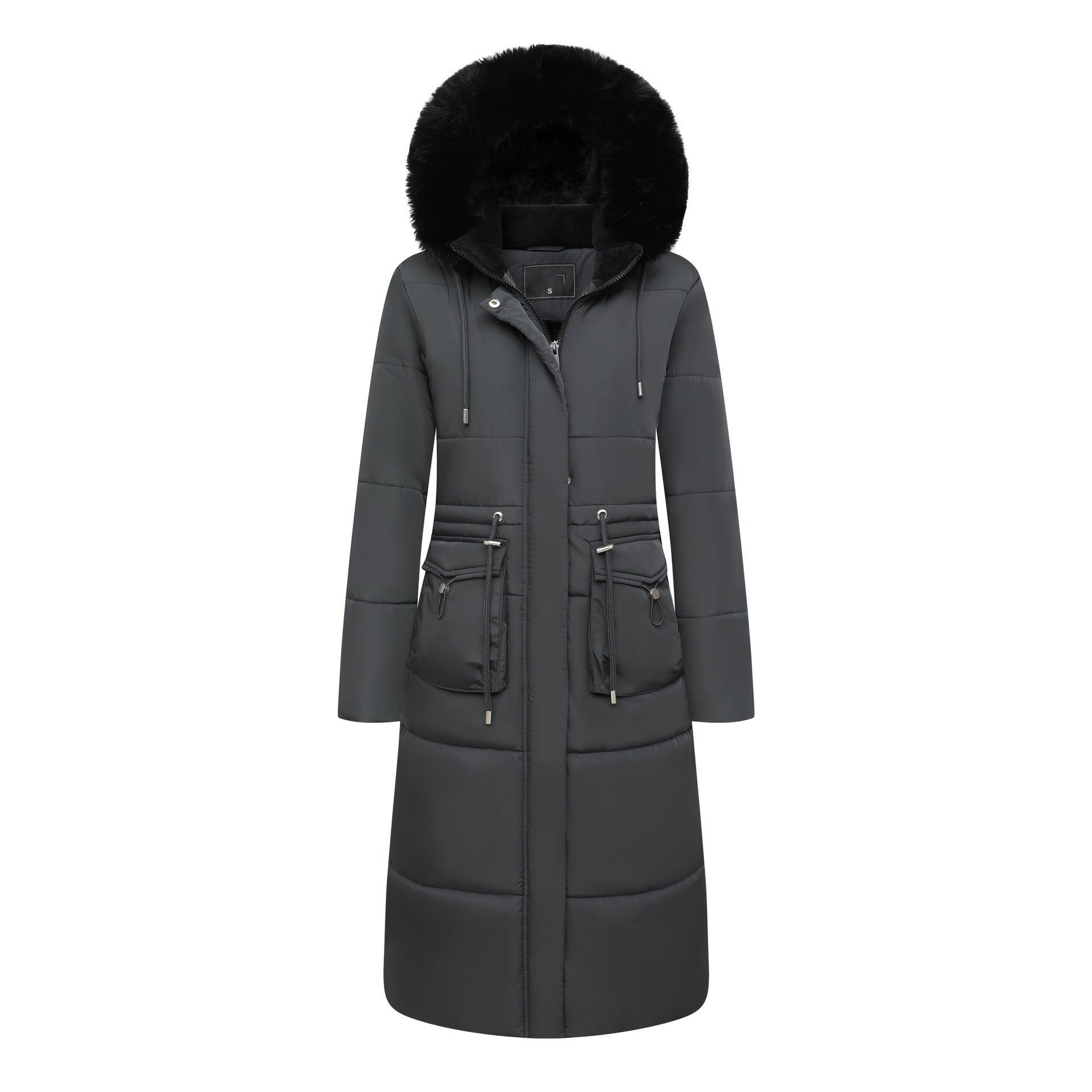 Women’s Cotton Jacket Drawstring Cinched Hoodie Fleece-lined Warm - Dark Gray / S