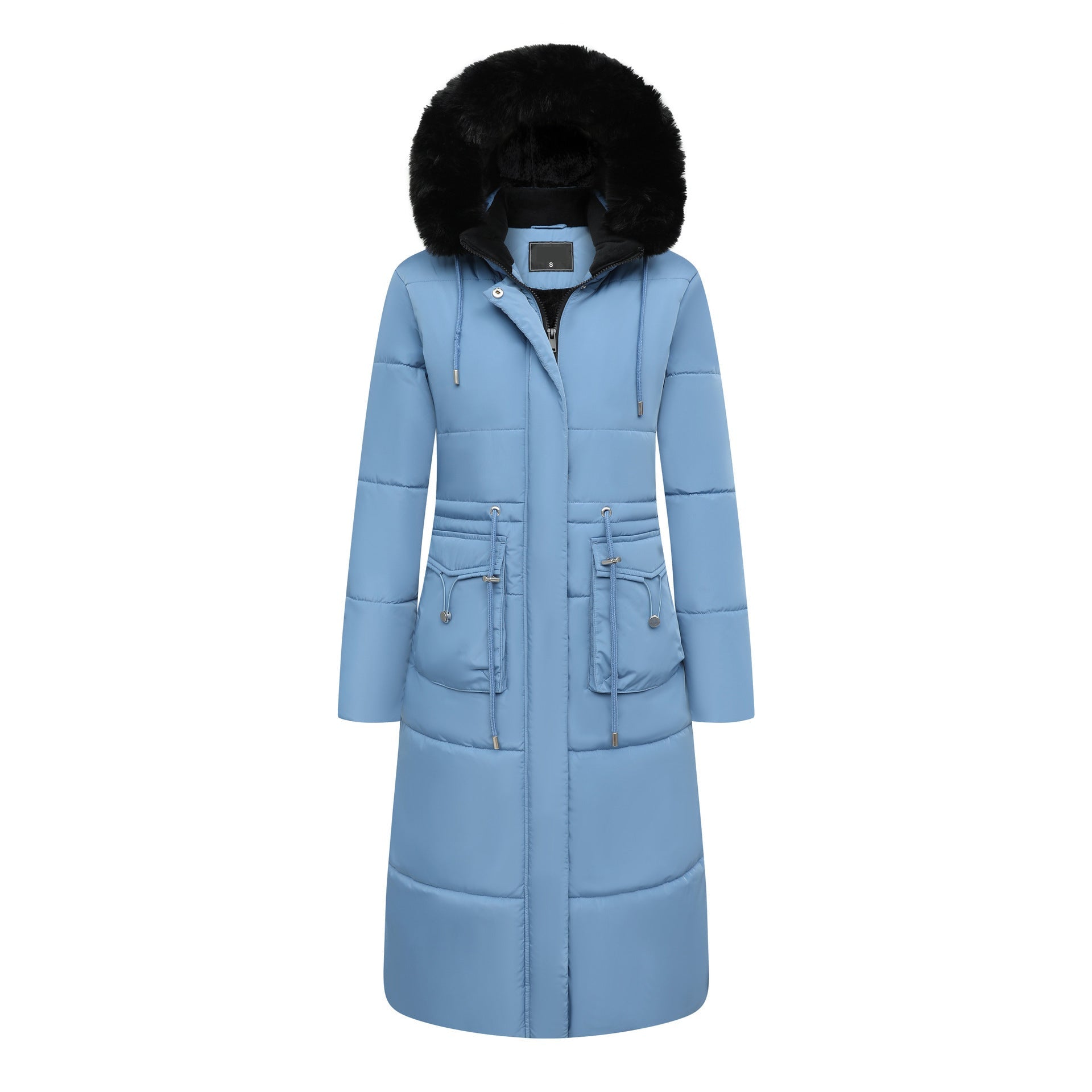 Women’s Cotton Jacket Drawstring Cinched Hoodie Fleece-lined Warm - Denim Blue / S