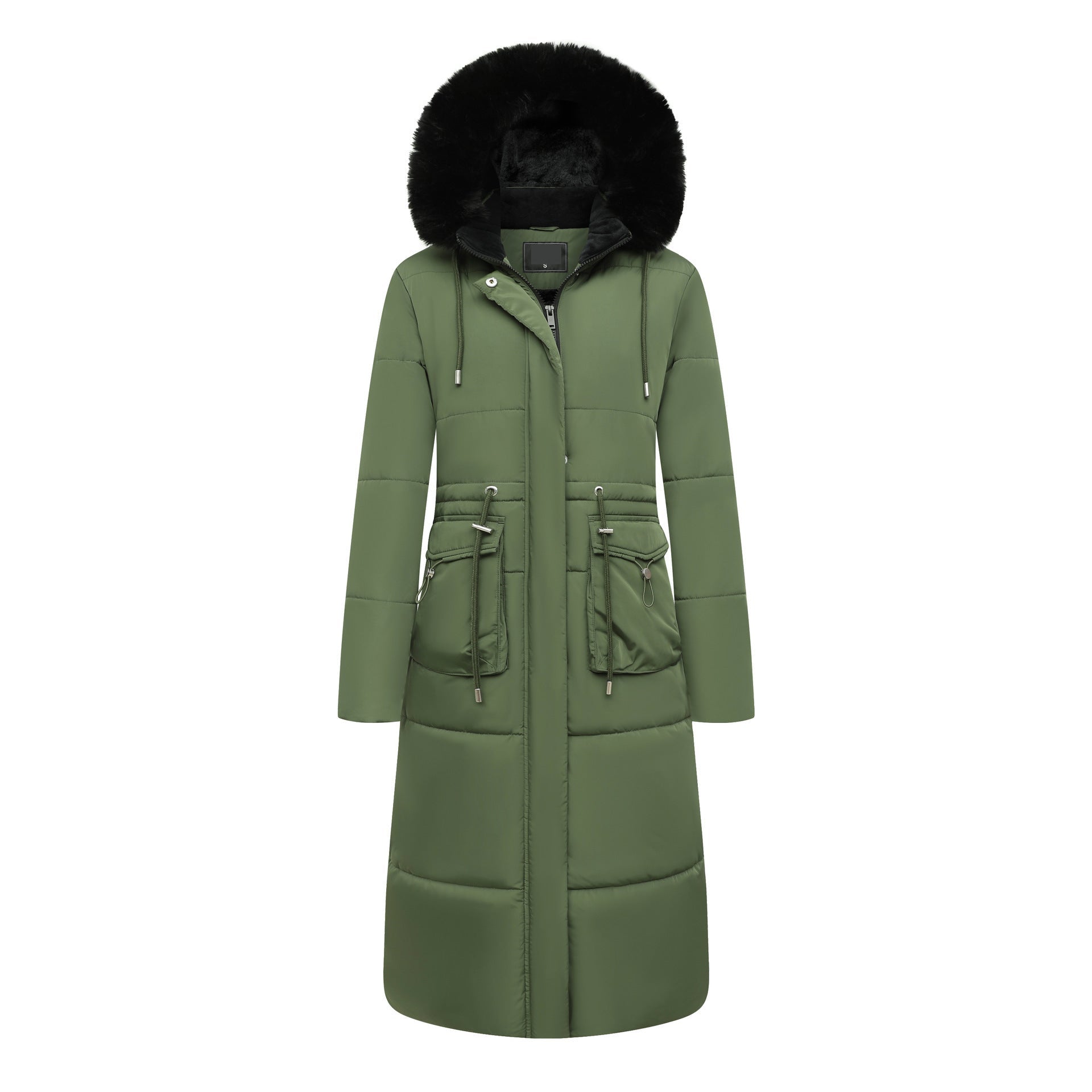 Women’s Cotton Jacket Drawstring Cinched Hoodie Fleece-lined Warm - Green / S