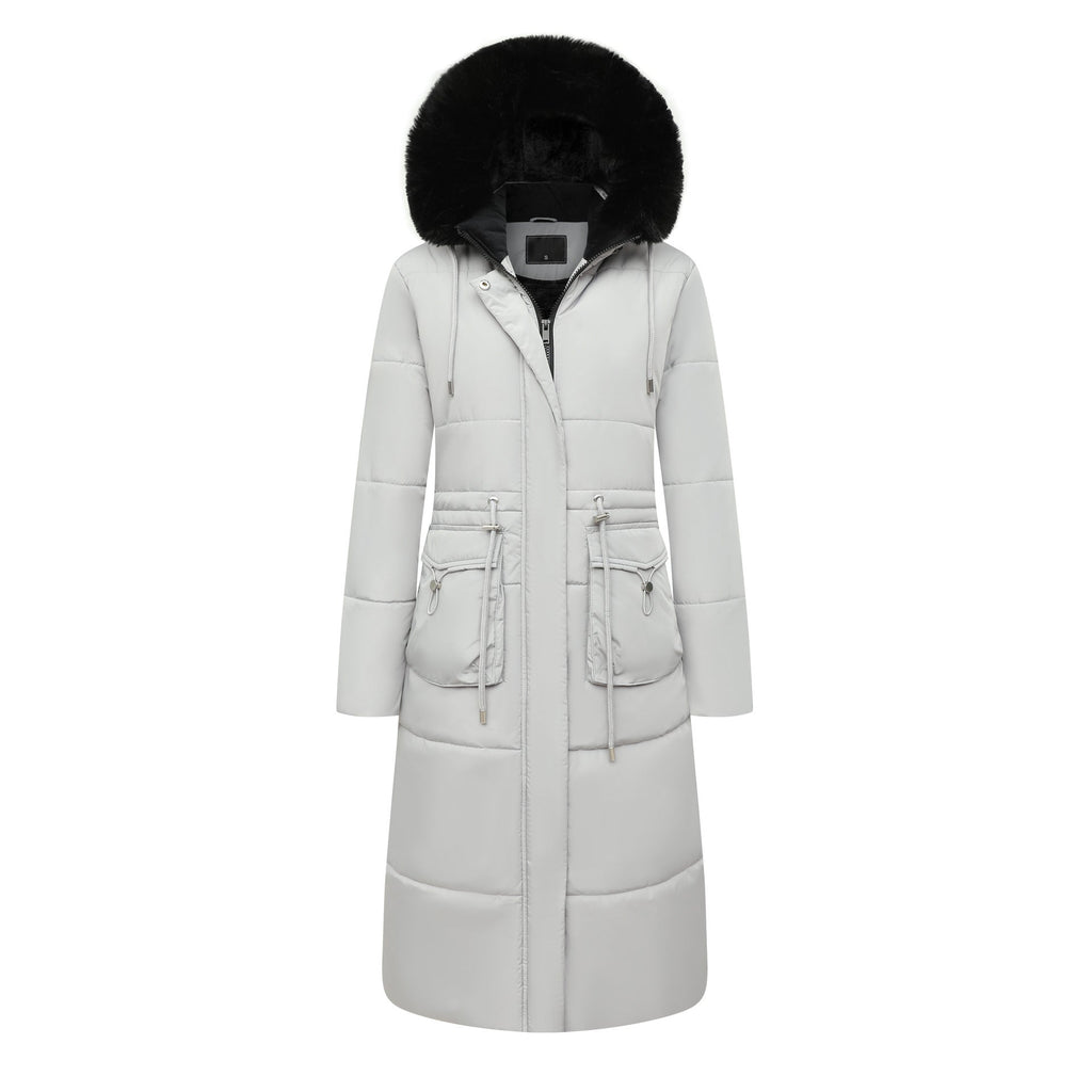 Women’s Cotton Jacket Drawstring Cinched Hoodie Fleece-lined Warm - Light Gray / S