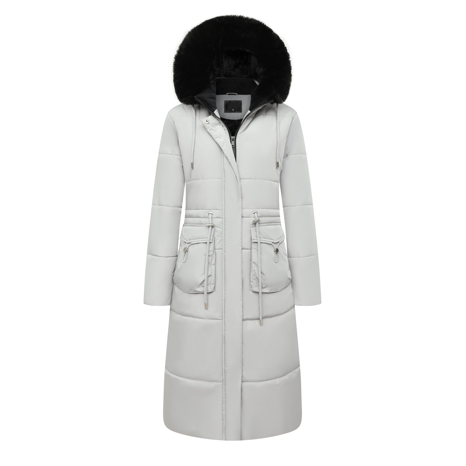 Women’s Cotton Jacket Drawstring Cinched Hoodie Fleece-lined Warm - Light Gray / S
