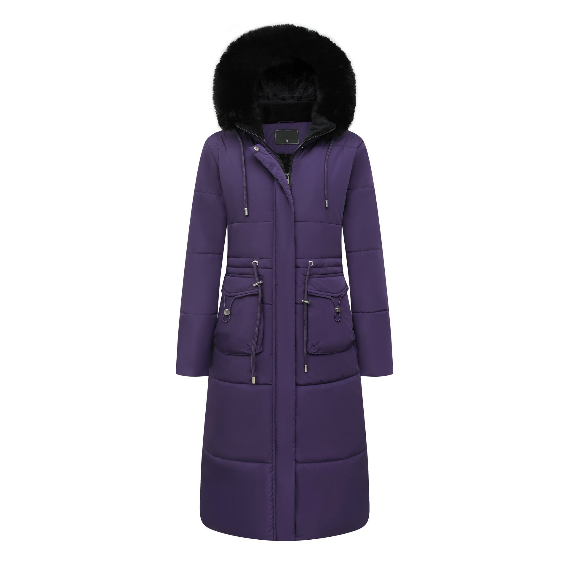 Women’s Cotton Jacket Drawstring Cinched Hoodie Fleece-lined Warm - Purple / S