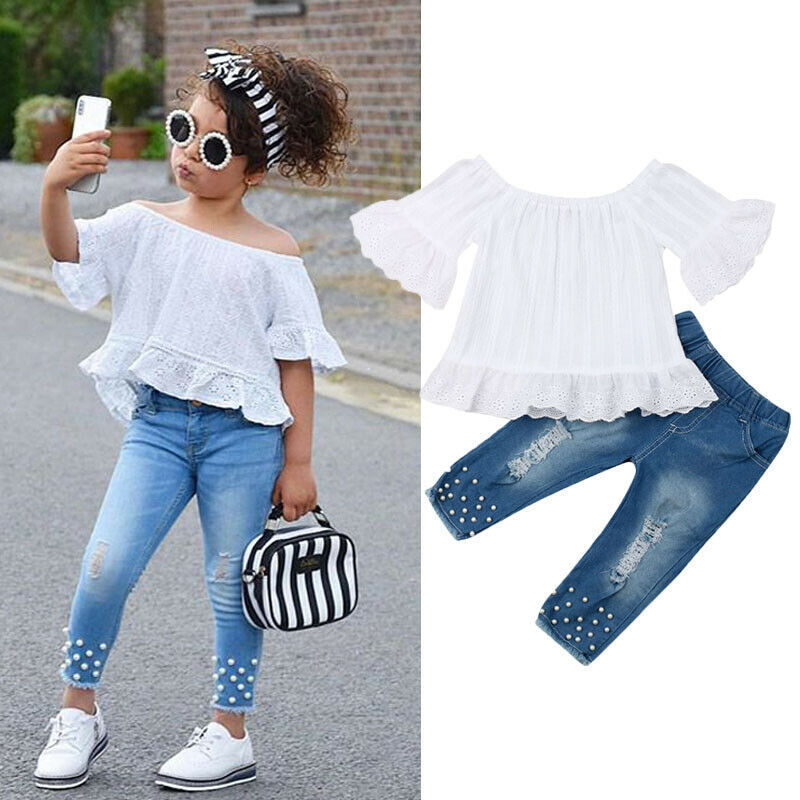 Shirt Shorts Girls Girl Kids Clothes For Baby Set Children - White / 2T