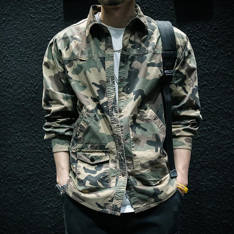 Camouflage Long Sleeve Tooling Shirt Jacket Men - Camouflage Yellow / M