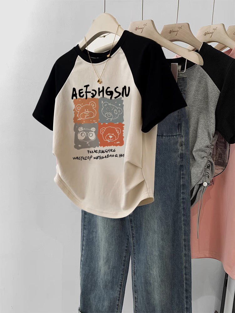 Women’s Gentle Sweet And Spicy Short T-shirt - 5916 Beige And Black / M