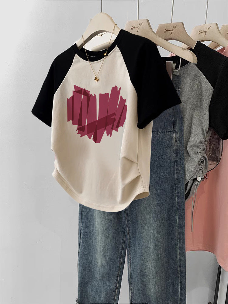 Women’s Gentle Sweet And Spicy Short T-shirt - 5917 Beige And Black / M