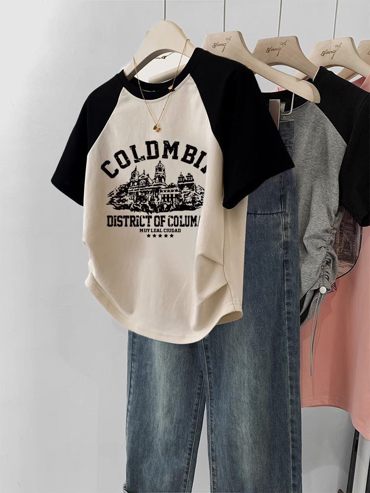 Women’s Gentle Sweet And Spicy Short T-shirt - 5922 Beige And Black / M