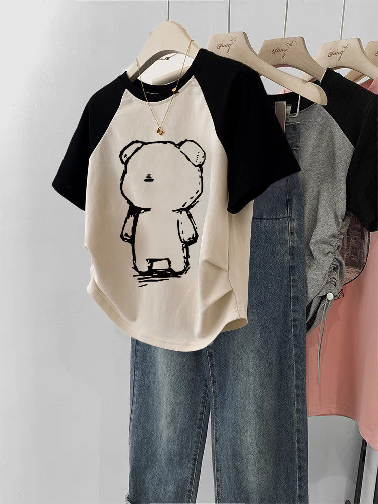 Women’s Gentle Sweet And Spicy Short T-shirt - 5924 Beige And Black / M