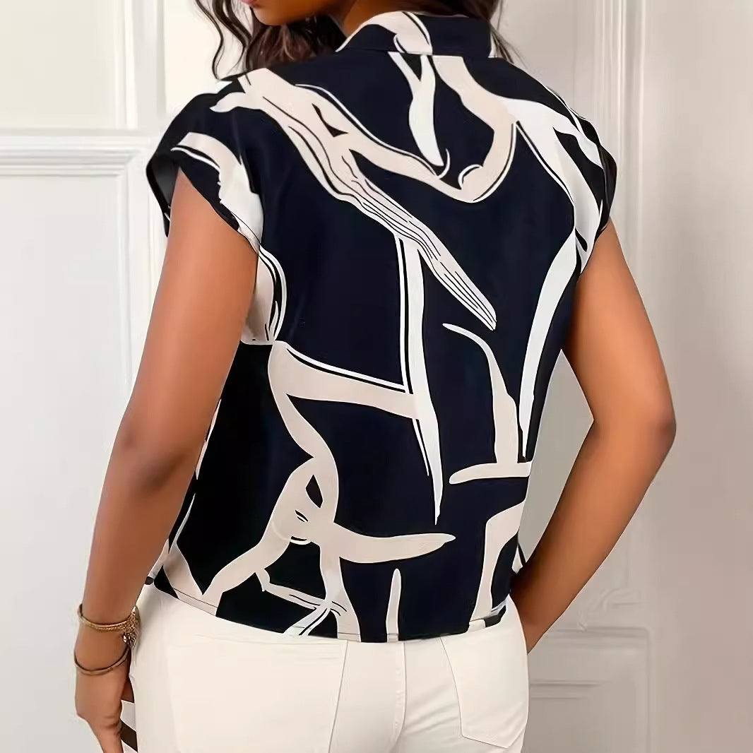 Women’s Shirt Printed Lace-up Top Fashionable All-match