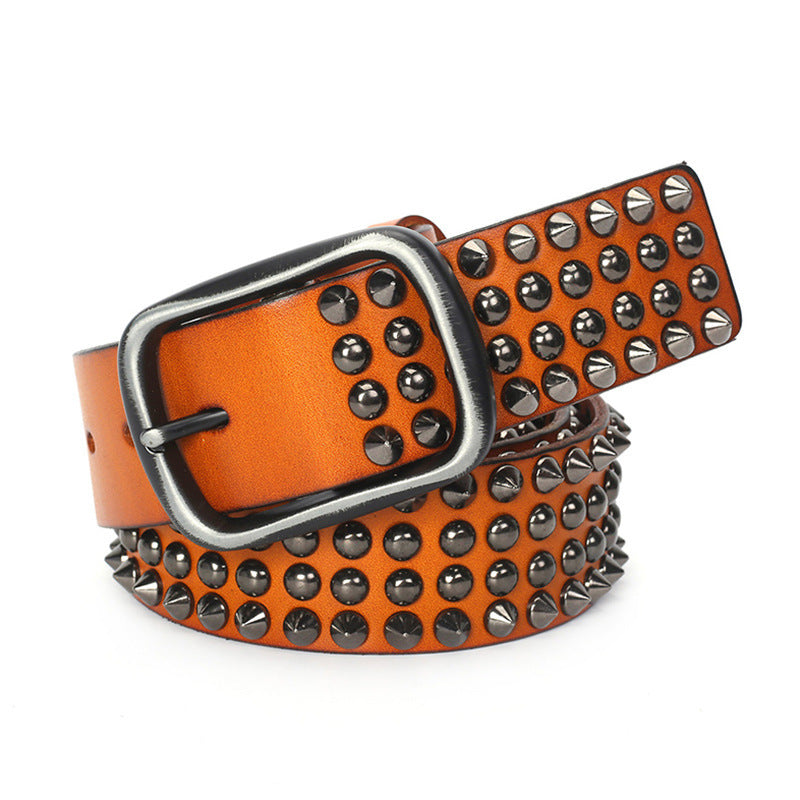 First Layer Cowhide Belt Retro Waist Orange Belt - Yellow / 120cm