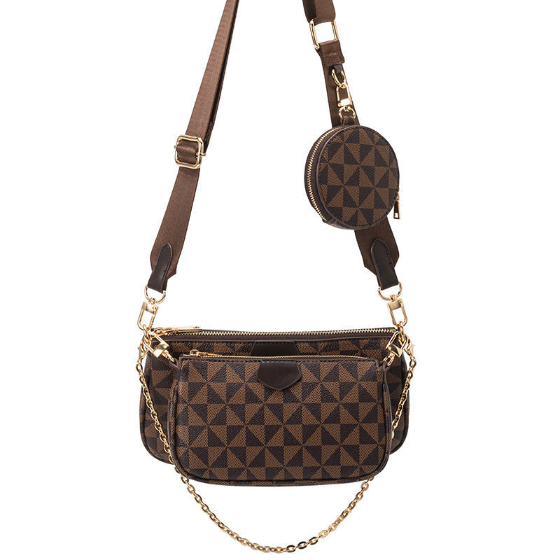 Geometric Leather Messenger Bag Luxury Clothing - Coffee