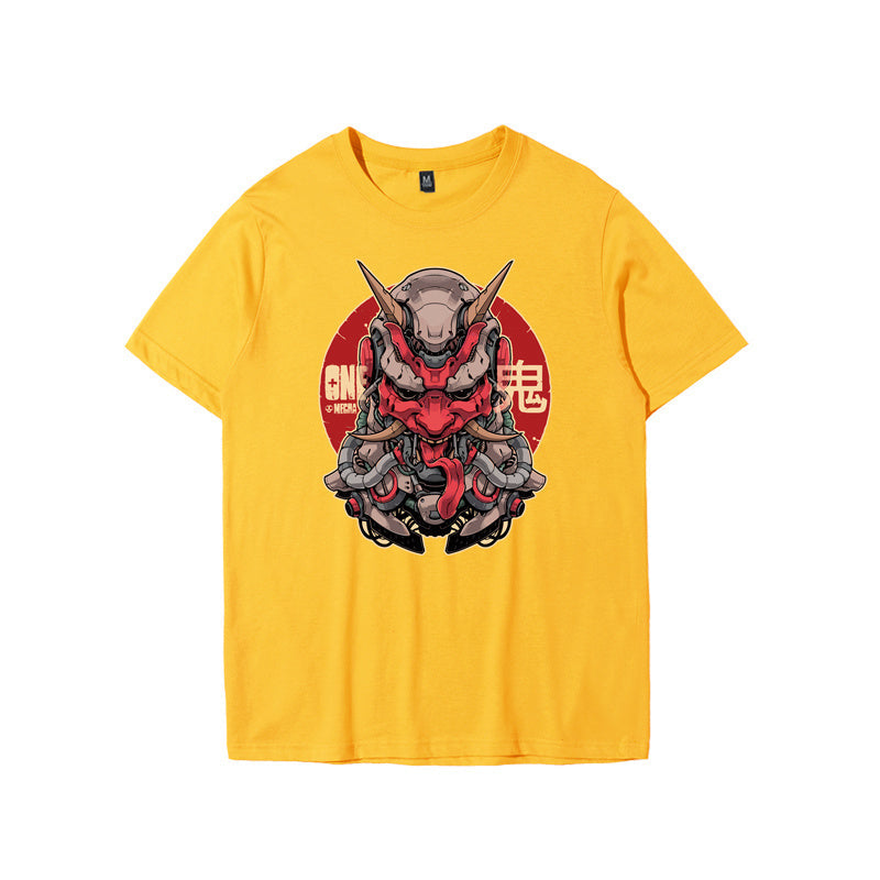 Ghost King printed casual T-shirt - Yellow / 4XL