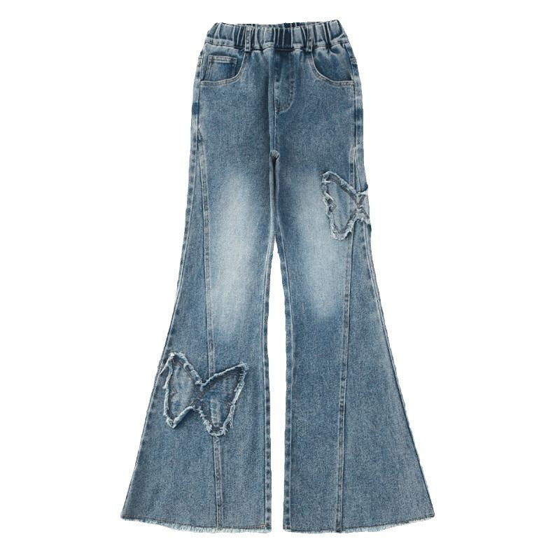 Girls’ Casual Stretch All-match Denim Trousers - Blue / 120cm