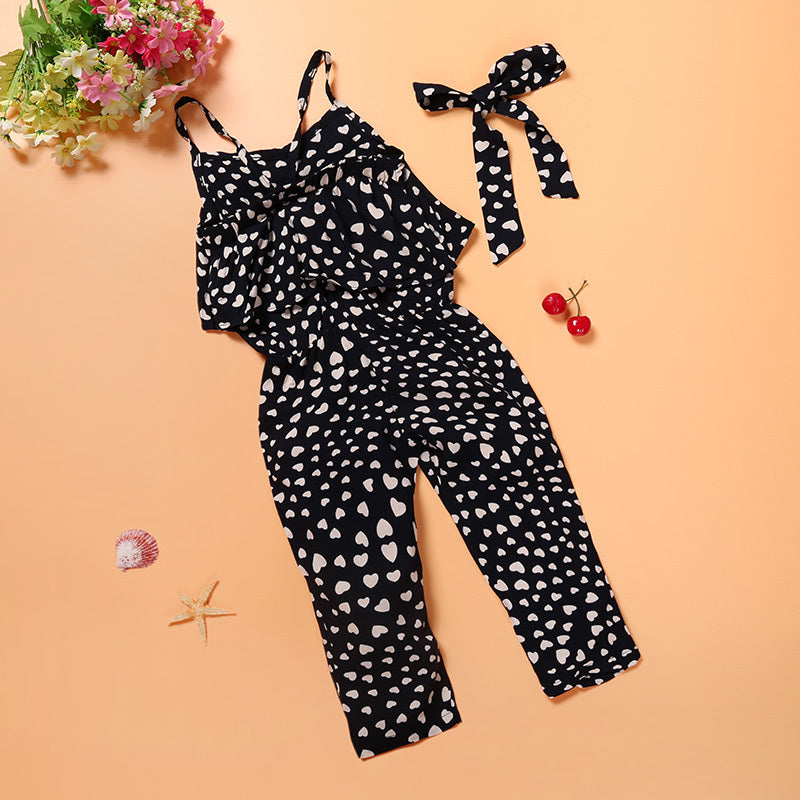 Foreign Trade Children’s Clothing Wholesale New Girls’ Clothing Trendy Cool Girls Love Suspender Jumpsuit Suit One Drop