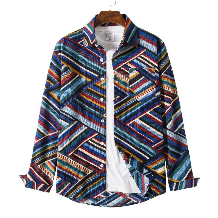 Fashion Ethnic Style Loose Plus Size Casual Shirt - 2XL / R3Blue